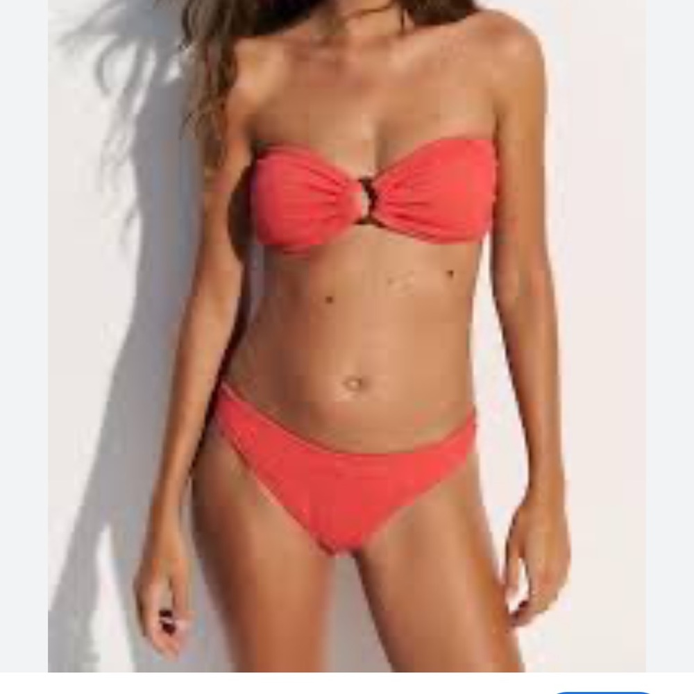 H&M Vibrant Coral Bikini Set Cheeky Botton Bandeau Tie Top - Size 6